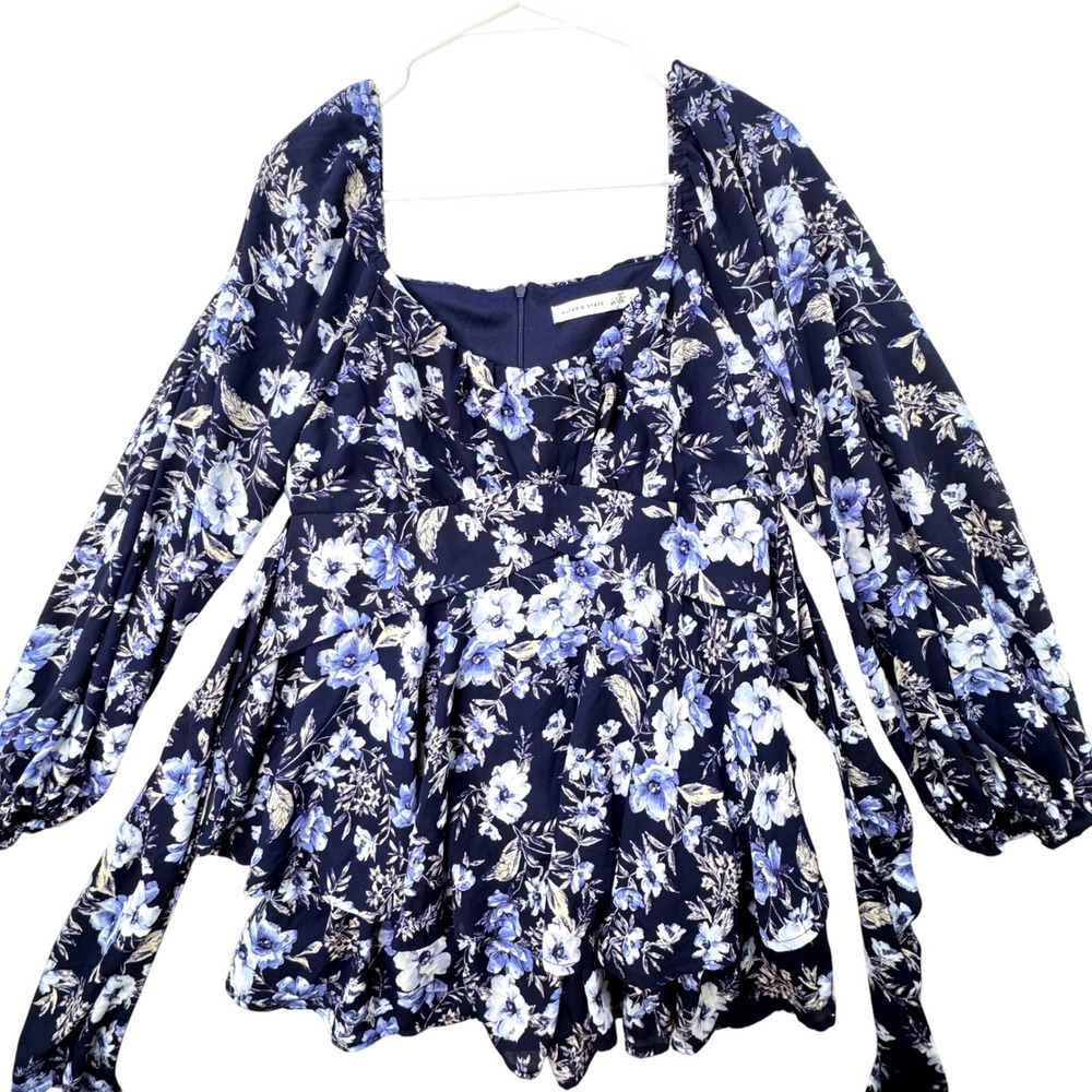 Altar'd State Weslia Romper Womens Large Blue Floral Tiered Boho Cottagecore